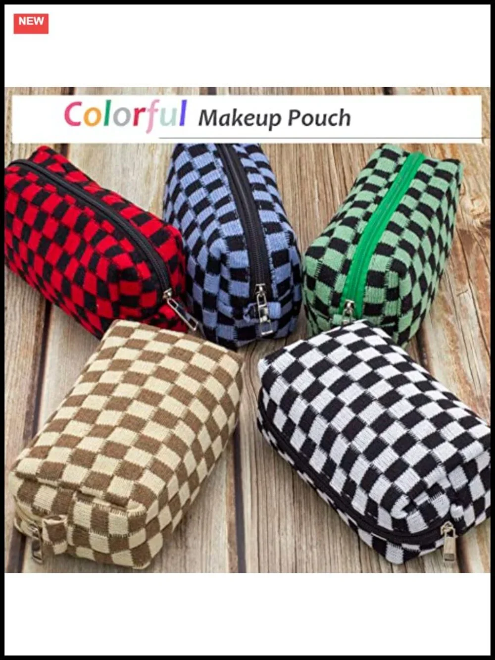 Checkered Makeup Bag Set of 6 - Small Cosmetic Pouch for Purse, Travel